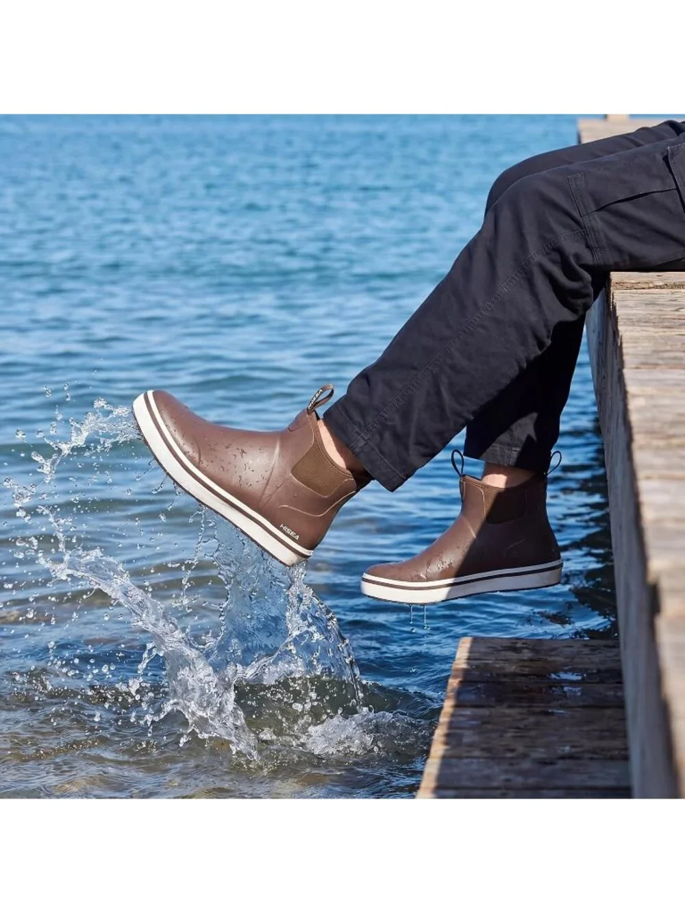 Men's Brown Ankle Deck Waterproof Rubber Neoprene Fishing Non-Slip Rain Boot